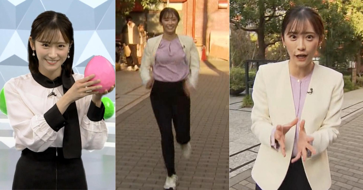 嶺百花アナが放送事故級の胸揺れダッシュを見せつけてしまう！スレンダーで可愛すぎます！