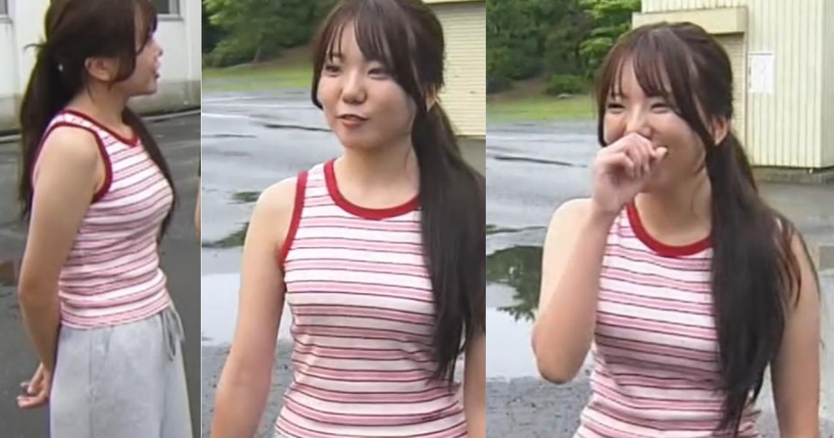 美胸ＯＰタンクトップで可愛すぎる素人ＪＫちゃんがセクシーアピールしてました！