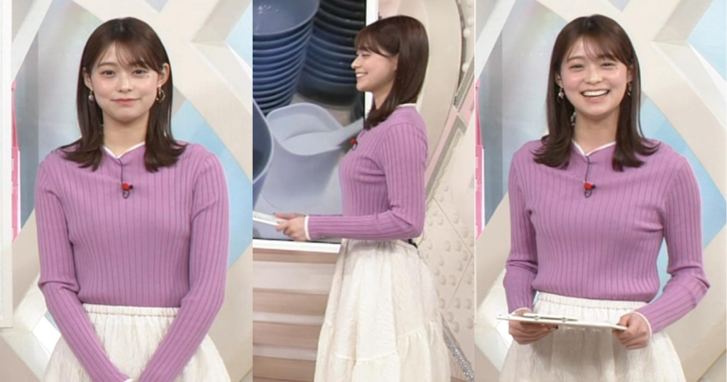 田﨑さくらキャスターがニットの横アングルで形くっきり！くびれと泣きぼくろも可愛すぎます！