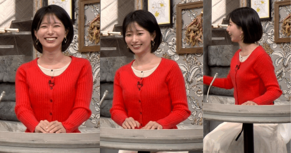 169cm美スタイル海老原優香アナが真っ赤なニットカーディガンでセクシーでした！