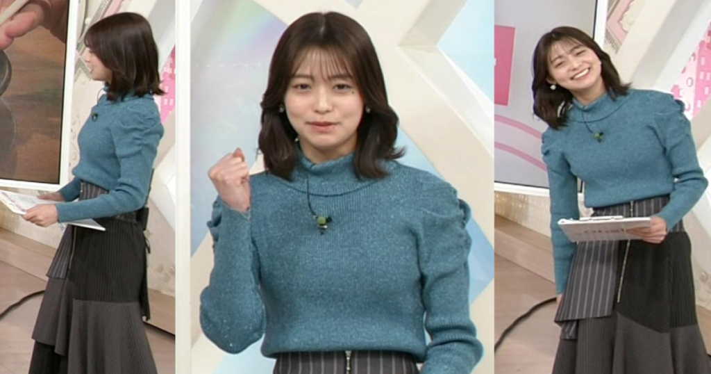 田﨑さくらキャスターがくっきりニットで形くっきり！くびれと泣きぼくろも可愛すぎます！