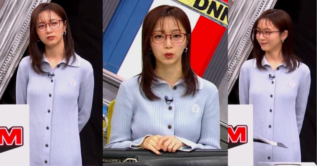 ぴたぴた白ニットでボディラインくっきりで可愛すぎる佐久間みなみアナ！メガネでニットで最高です！