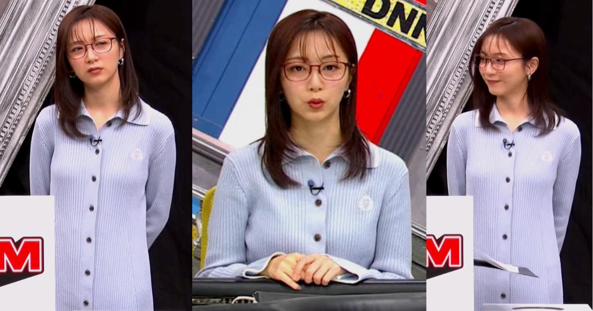 ぴたぴた白ニットでボディラインくっきりで可愛すぎる佐久間みなみアナ！メガネでニットで最高です！