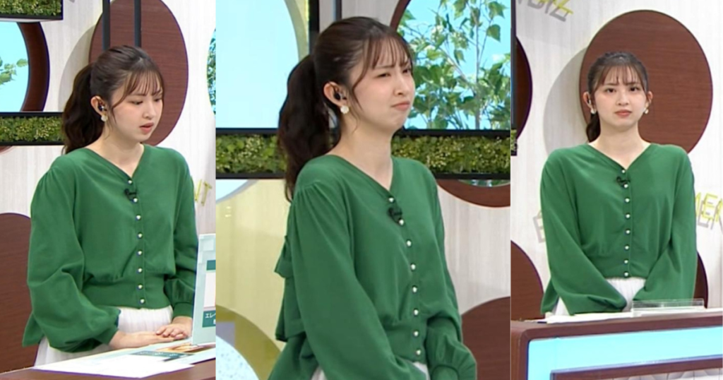 こんもりカーディガンニットの西尾桃アナが可愛すぎる！ブラ紐見え谷間チラあいさつにノースリーブにむちむちニットが最高です！