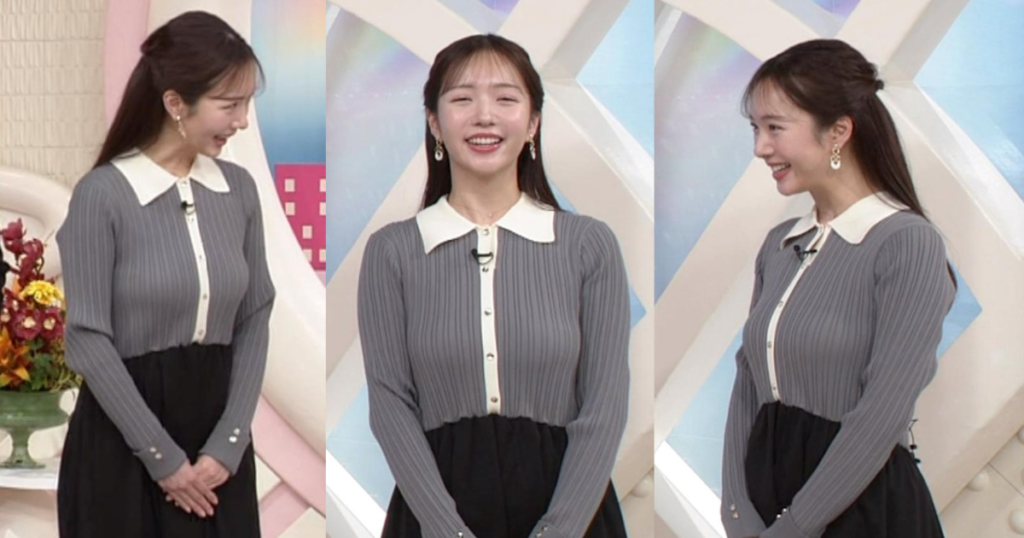 刈川くるみキャスターがスタイル抜群で可愛すぎる！隠し切れない立体感とタイトで曲線美が美しいニットであいさつ！