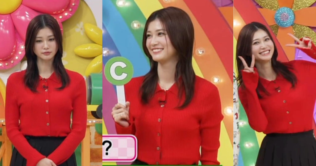 笑ってるめるるが可愛すぎる！隠し切れないスタイルの良さをタイトで曲線美が美しいニットで魅惑のラインくっきりで座った腰つきが最高！【生見愛瑠】