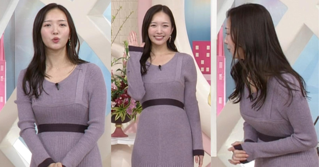 刈川くるみキャスターがスタイル抜群で可愛すぎる！隠し切れないこんもり感とピタピタニットにがっつり谷間チラあいさつも！