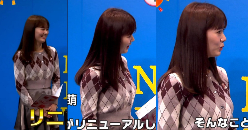 谷尻萌ちゃんがラインくっきりニット横アングルが可愛すぎる！天使のストラップ見せノースリーブサイド見せ傑作も最高です！