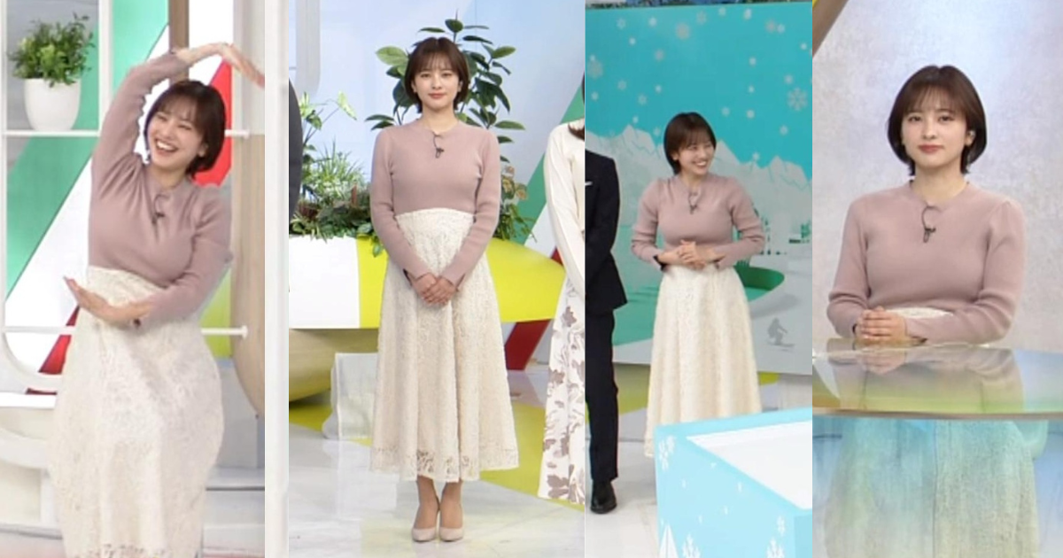 河出奈都美アナがスタイル最強で可愛すぎる！体操で揺れ揺れ極薄ニットでくっきりこんもりで笑顔が最高です！